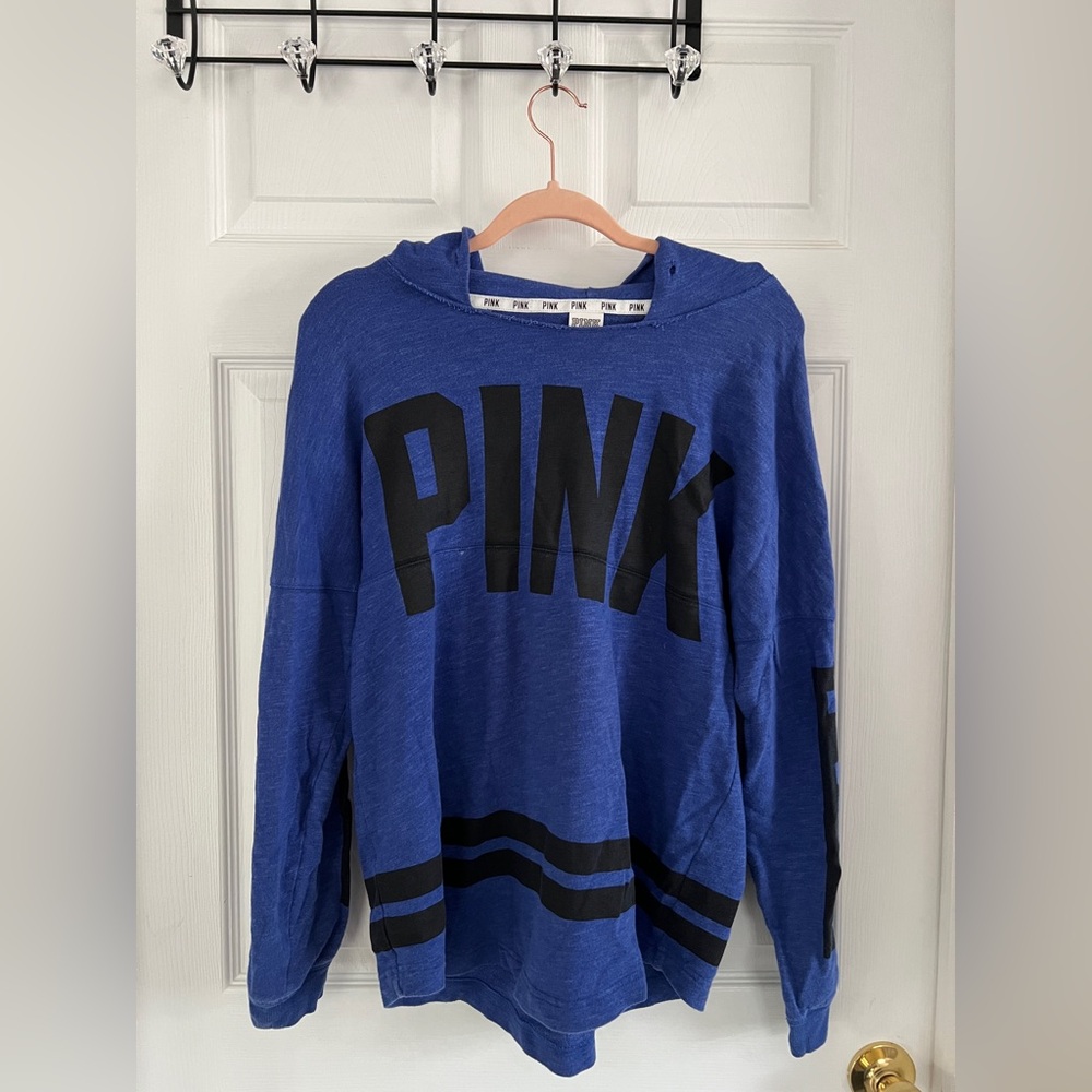 PINK Victoria's Secret Blue Hoodie with Black Lettering